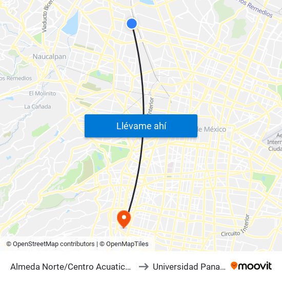 Almeda Norte/Centro Acuatico Azcapotzalco to Universidad Panamericana map