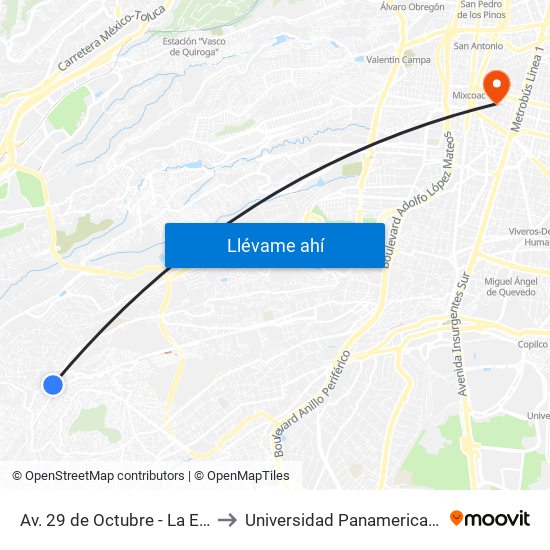 Av. 29 de Octubre - La Era to Universidad Panamericana map