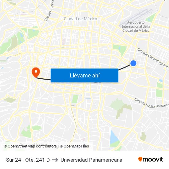 Sur 24 - Ote. 241 D to Universidad Panamericana map