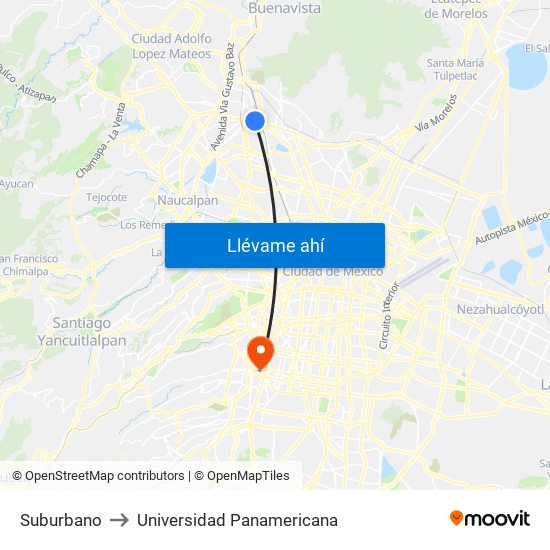 Suburbano to Universidad Panamericana map