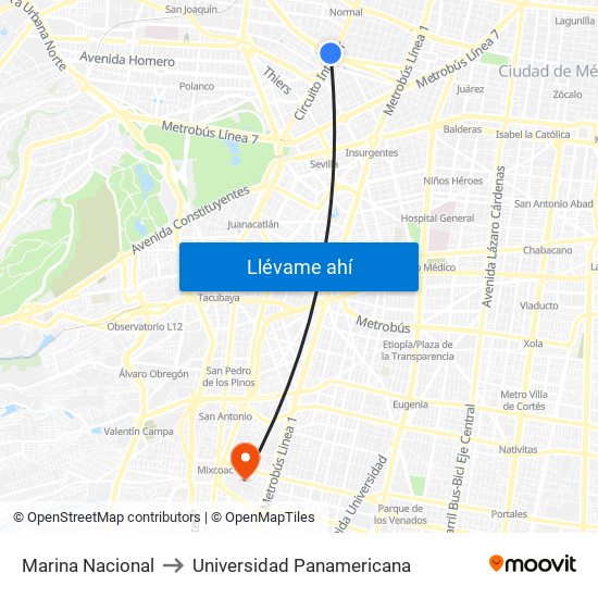 Marina Nacional to Universidad Panamericana map