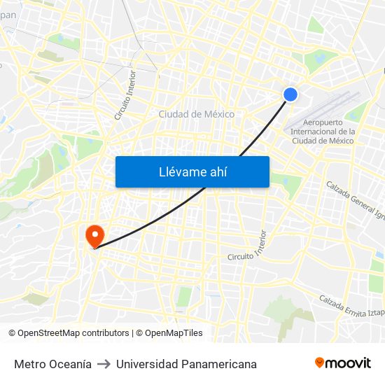 Metro Oceanía to Universidad Panamericana map