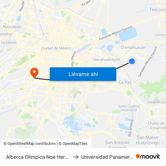 Alberca Olimpica Noe Hernandez to Universidad Panamericana map