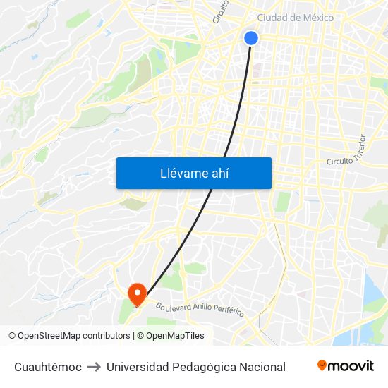 Cuauhtémoc to Universidad Pedagógica Nacional map