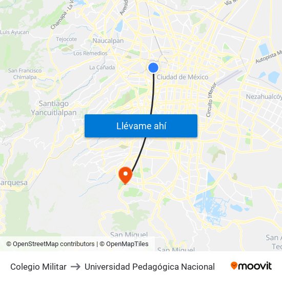 Colegio Militar to Universidad Pedagógica Nacional map