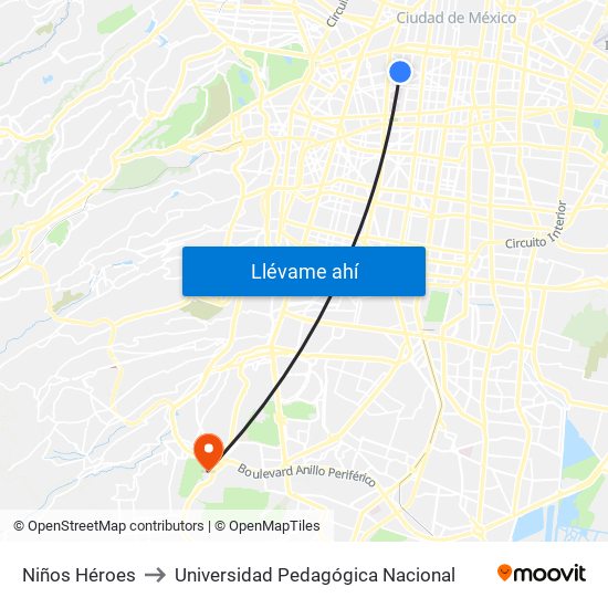 Niños Héroes to Universidad Pedagógica Nacional map