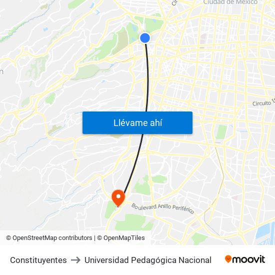 Constituyentes to Universidad Pedagógica Nacional map