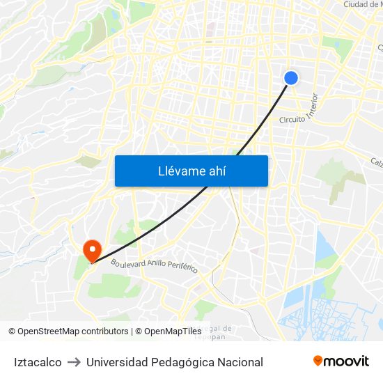 Iztacalco to Universidad Pedagógica Nacional map