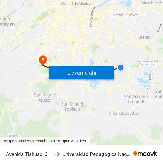 Avenida Tlahuac, 6622 to Universidad Pedagógica Nacional map