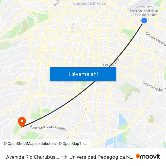 Avenida Río Churubusco, 45 to Universidad Pedagógica Nacional map