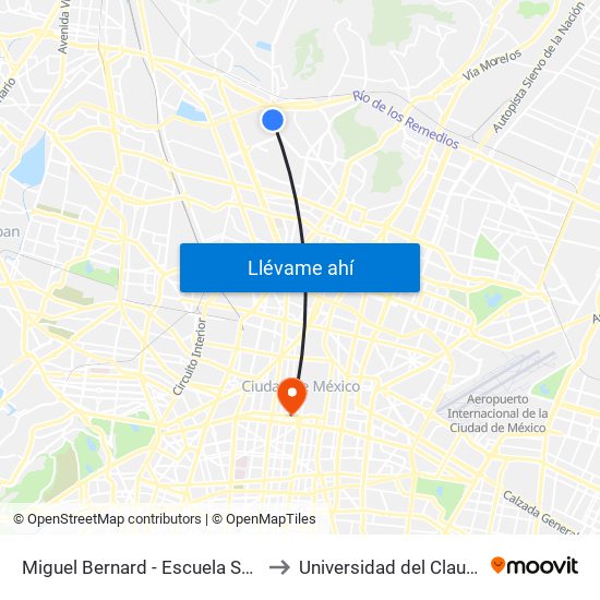 Miguel Bernard - Escuela Superior de Turismo Ipn to Universidad del Claustro de Sor Juana map