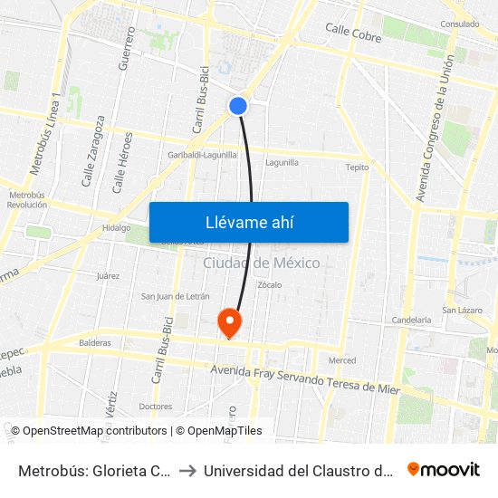 Metrobús: Glorieta Cuitláhuac to Universidad del Claustro de Sor Juana map