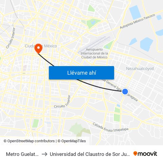 Metro Guelatao to Universidad del Claustro de Sor Juana map