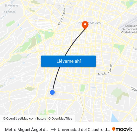 Metro Miguel Ángel de Quevedo to Universidad del Claustro de Sor Juana map