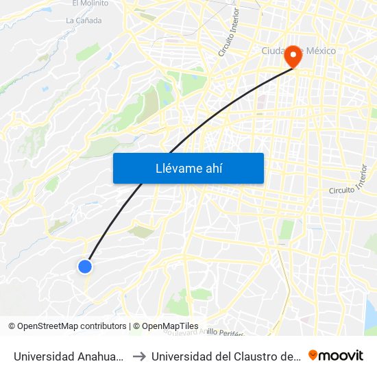 Universidad Anahuac del Sur to Universidad del Claustro de Sor Juana map