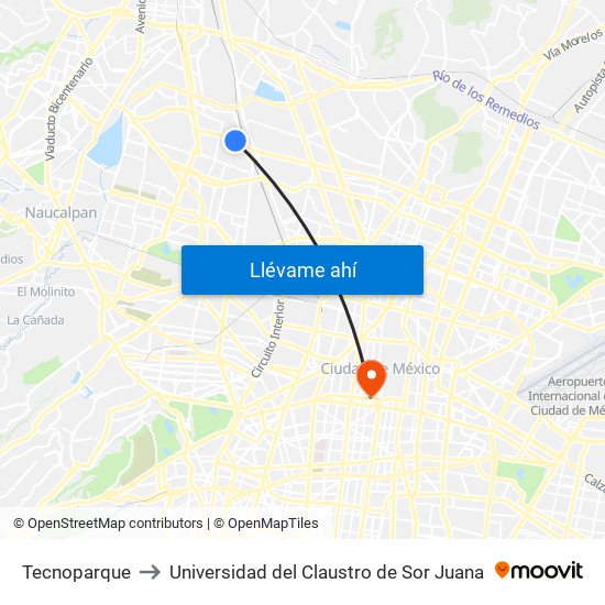 Tecnoparque to Universidad del Claustro de Sor Juana map