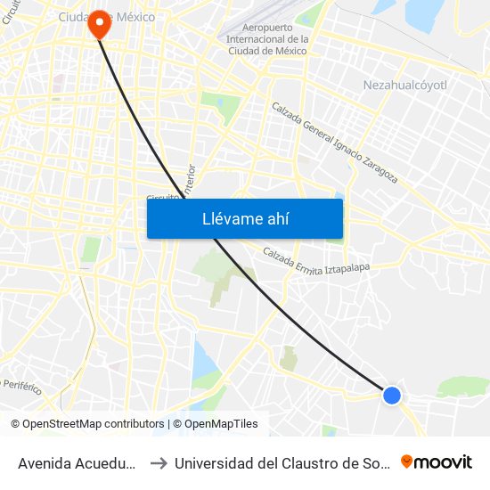 Avenida Acueducto, 9 to Universidad del Claustro de Sor Juana map