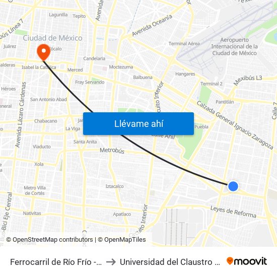 Ferrocarril de Río Frío - Ote. 245-B to Universidad del Claustro de Sor Juana map