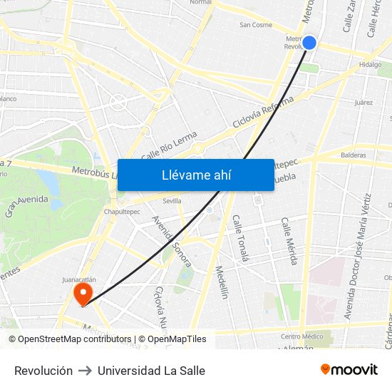 Revolución to Universidad La Salle map
