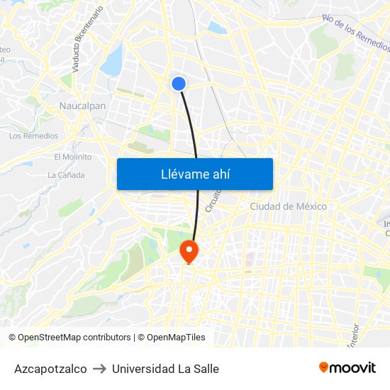 Azcapotzalco to Universidad La Salle map