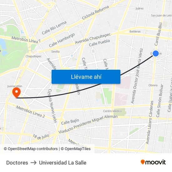 Doctores to Universidad La Salle map