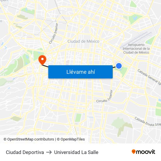 Ciudad Deportiva to Universidad La Salle map