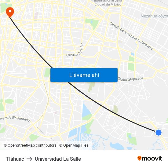 Tláhuac to Universidad La Salle map
