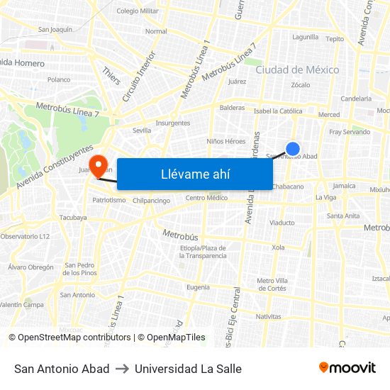 San Antonio Abad to Universidad La Salle map
