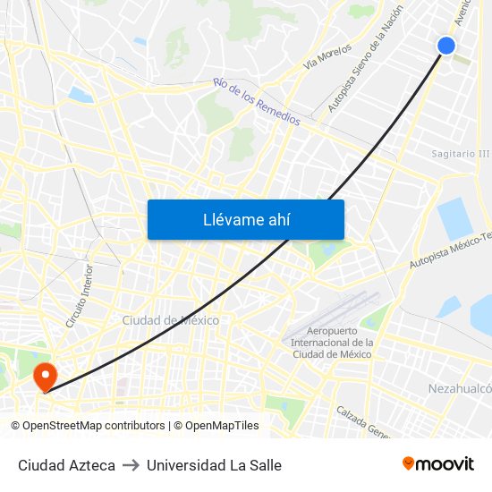 Ciudad Azteca to Universidad La Salle map