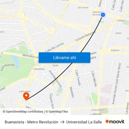 Buenavista - Metro Revolución to Universidad La Salle map
