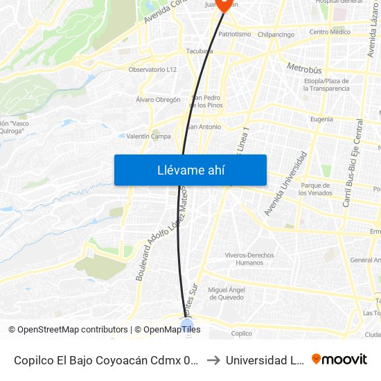 Copilco El Bajo Coyoacán Cdmx 04340 México to Universidad La Salle map