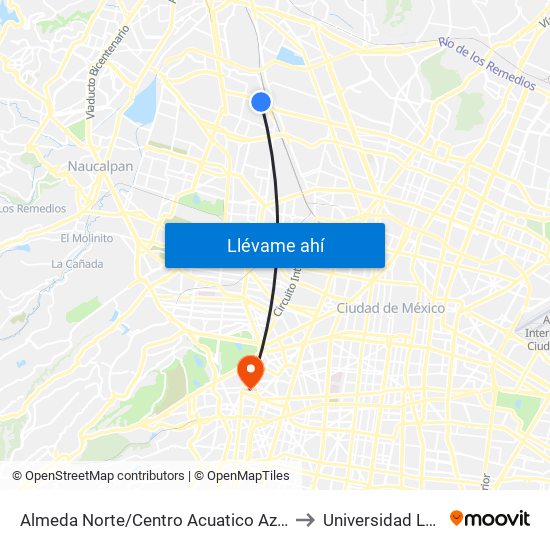 Almeda Norte/Centro Acuatico Azcapotzalco to Universidad La Salle map