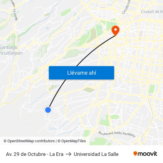 Av. 29 de Octubre - La Era to Universidad La Salle map