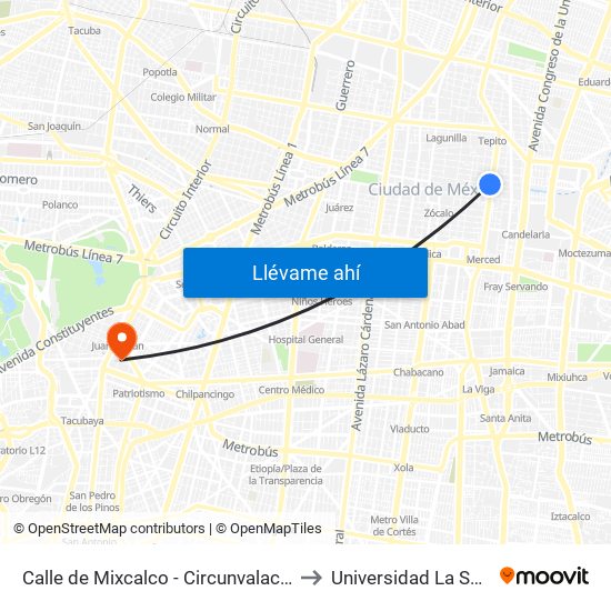 Calle de Mixcalco - Circunvalación to Universidad La Salle map