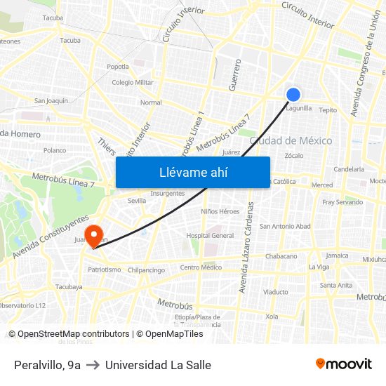 Peralvillo, 9a to Universidad La Salle map