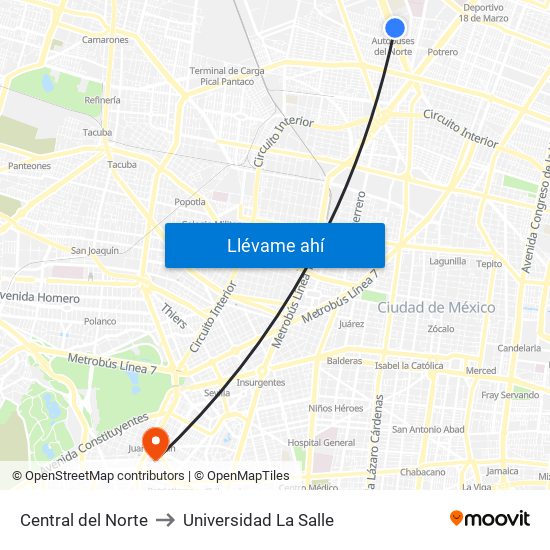 Central del Norte to Universidad La Salle map