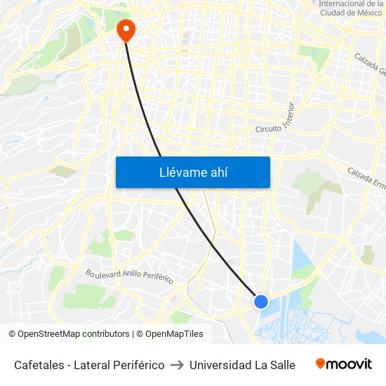 Cafetales - Lateral Periférico to Universidad La Salle map