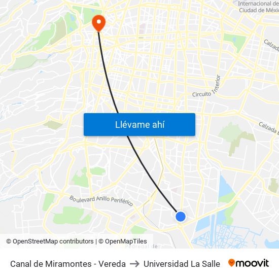 Canal de Miramontes - Vereda to Universidad La Salle map