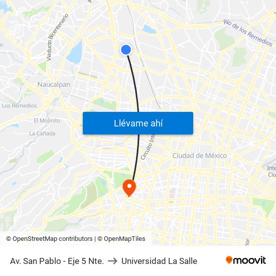 Av. San Pablo - Eje 5 Nte. to Universidad La Salle map
