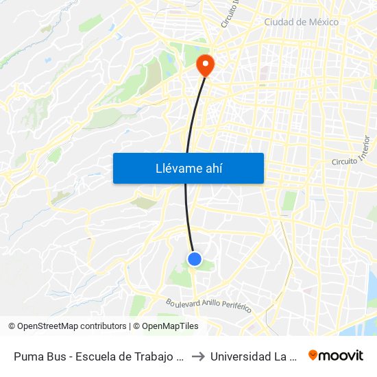 Puma Bus - Escuela de Trabajo Social to Universidad La Salle map