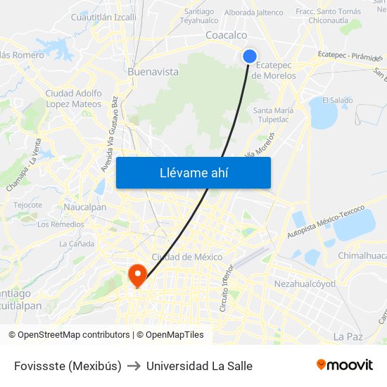 Fovissste (Mexibús) to Universidad La Salle map