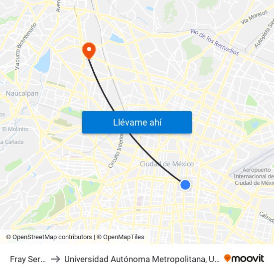 Fray Servando to Universidad Autónoma Metropolitana, Unidad Azcapotzalco map