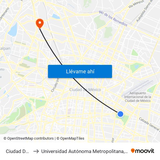 Ciudad Deportiva to Universidad Autónoma Metropolitana, Unidad Azcapotzalco map