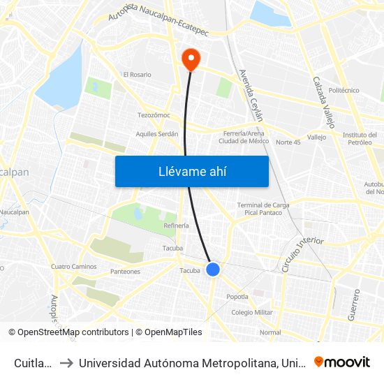 Cuitlahuac to Universidad Autónoma Metropolitana, Unidad Azcapotzalco map