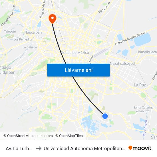 Av. La Turba - Gitana to Universidad Autónoma Metropolitana, Unidad Azcapotzalco map