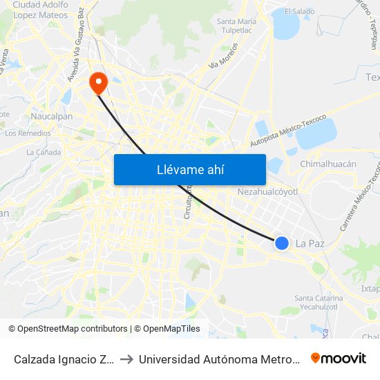 Calzada Ignacio Zaragoza, Mz8 Lt17 to Universidad Autónoma Metropolitana, Unidad Azcapotzalco map