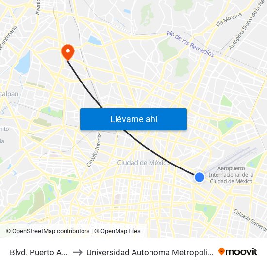 Blvd. Puerto Aéreo - Nte. 13 to Universidad Autónoma Metropolitana, Unidad Azcapotzalco map