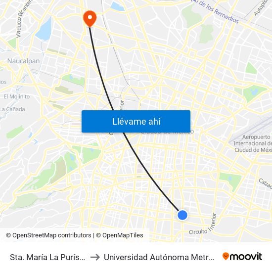 Sta. María La Purísima - Calz. de La Viga to Universidad Autónoma Metropolitana, Unidad Azcapotzalco map