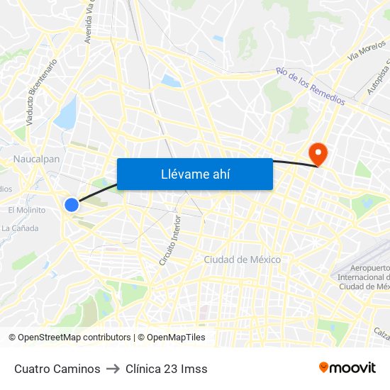 Cuatro Caminos to Clínica 23 Imss map