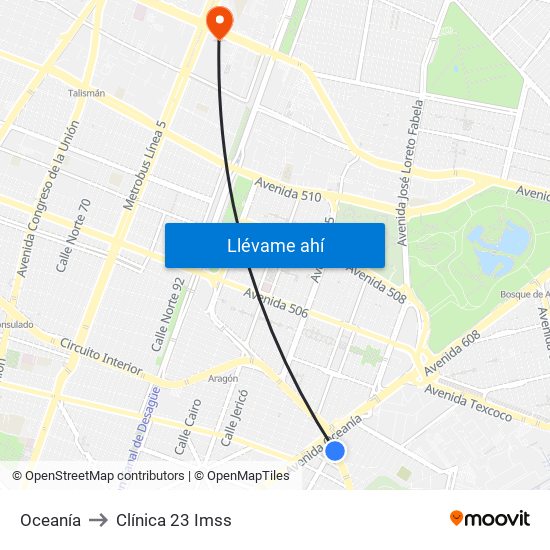 Oceanía to Clínica 23 Imss map